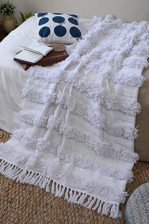 Blanket for Couch in Cream Herringbone