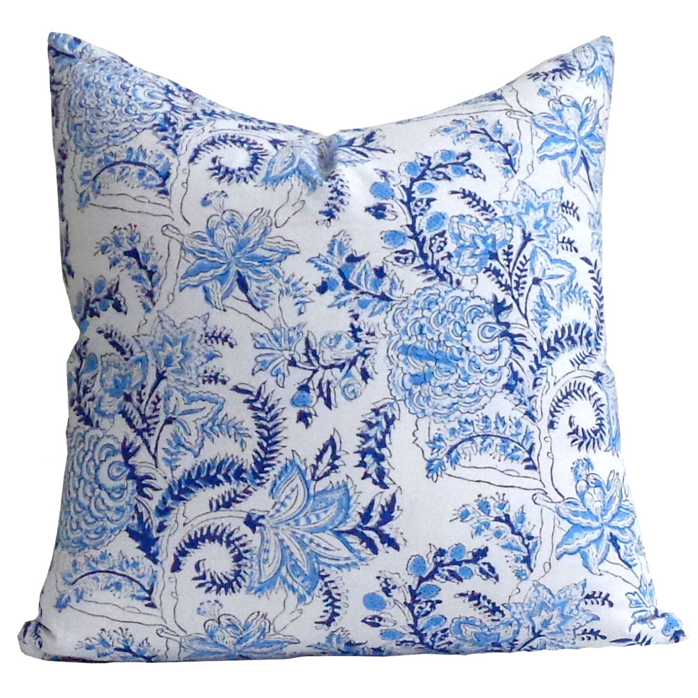 Hand Block Printed Cotton Cushion Cover 50x50 cms | Bela Palace Blue