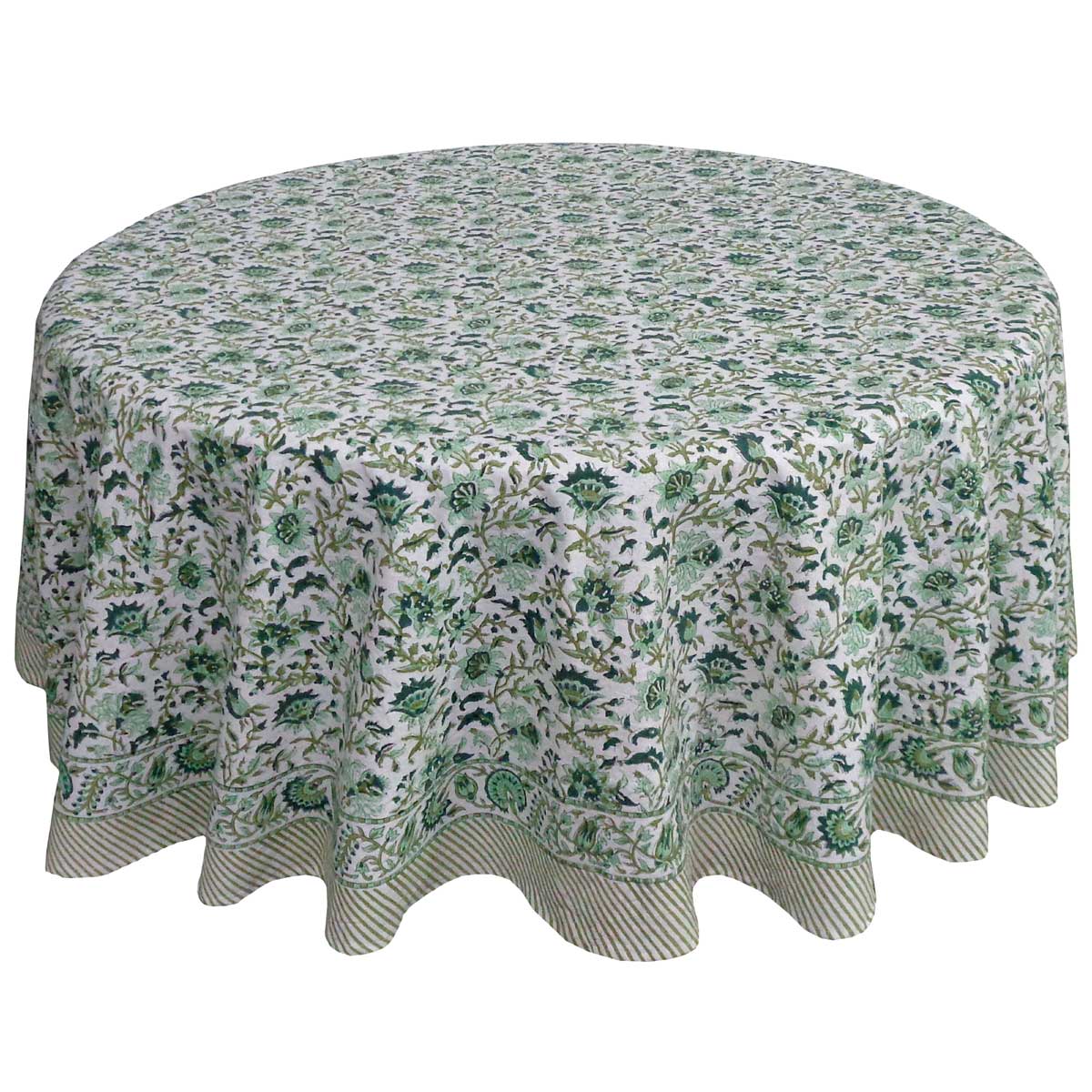 Hand Block Printed Cotton Round Tablecloth 275 cms | Hari Bagia Jaal
