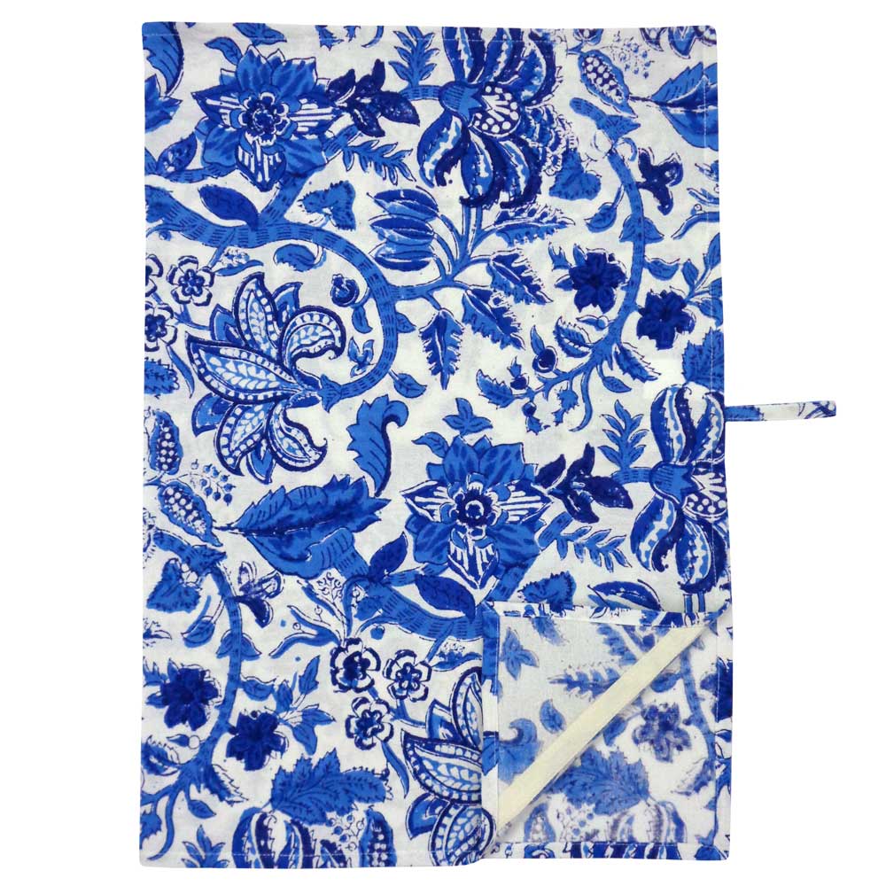 Hand Block Printed Cotton Kitchen Towels 50x70 cms | Anarkali Blue