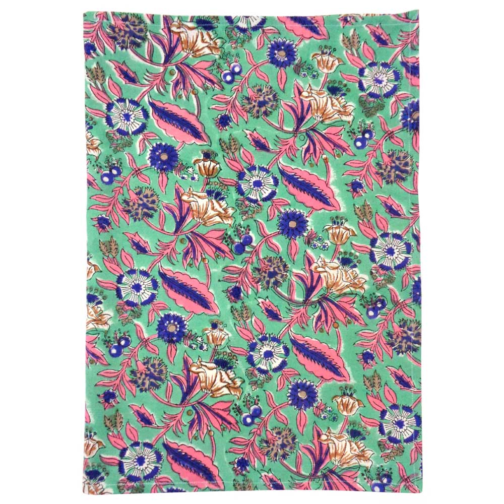 Hand Block Printed Cotton Kitchen Towels 50x70 cms | Wild Flower Ocean