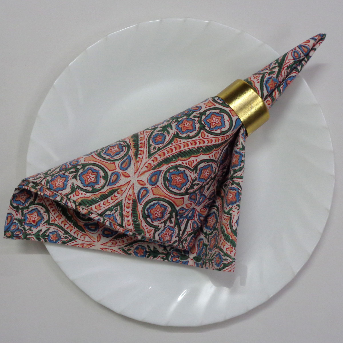 Hand Block Printed Cotton Napkin 45x45 cms (Set of 4 Napkins) | Phool Chokri Coral Pink