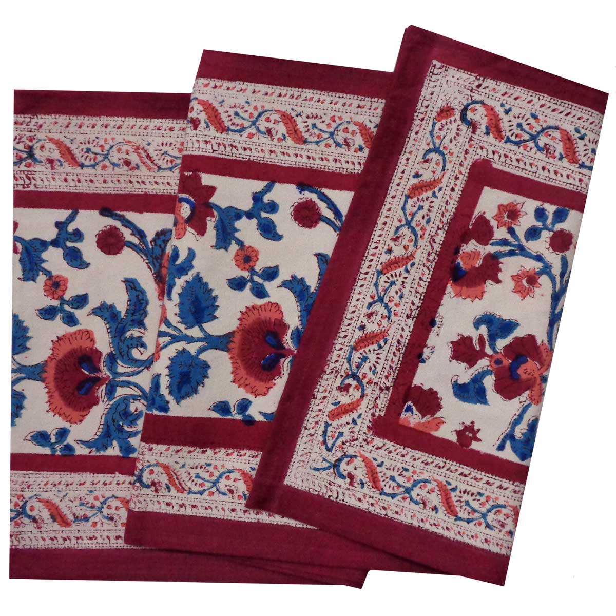 Hand Block Printed Cotton Canvas Table Runner 33x170 cms | Rukhsana Maroon