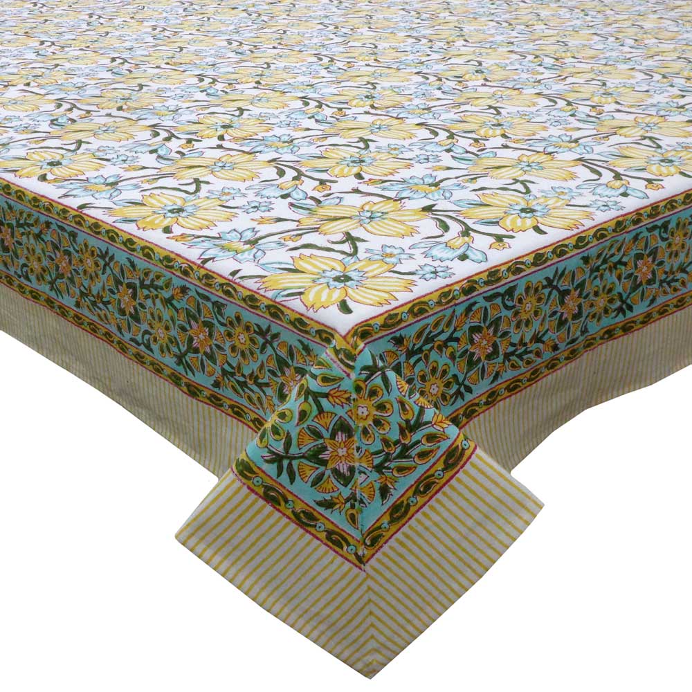 Square Tablecloth in Cotton Hand Block Printed Cotton Tablecloth 150x150 cms | Champa Kali