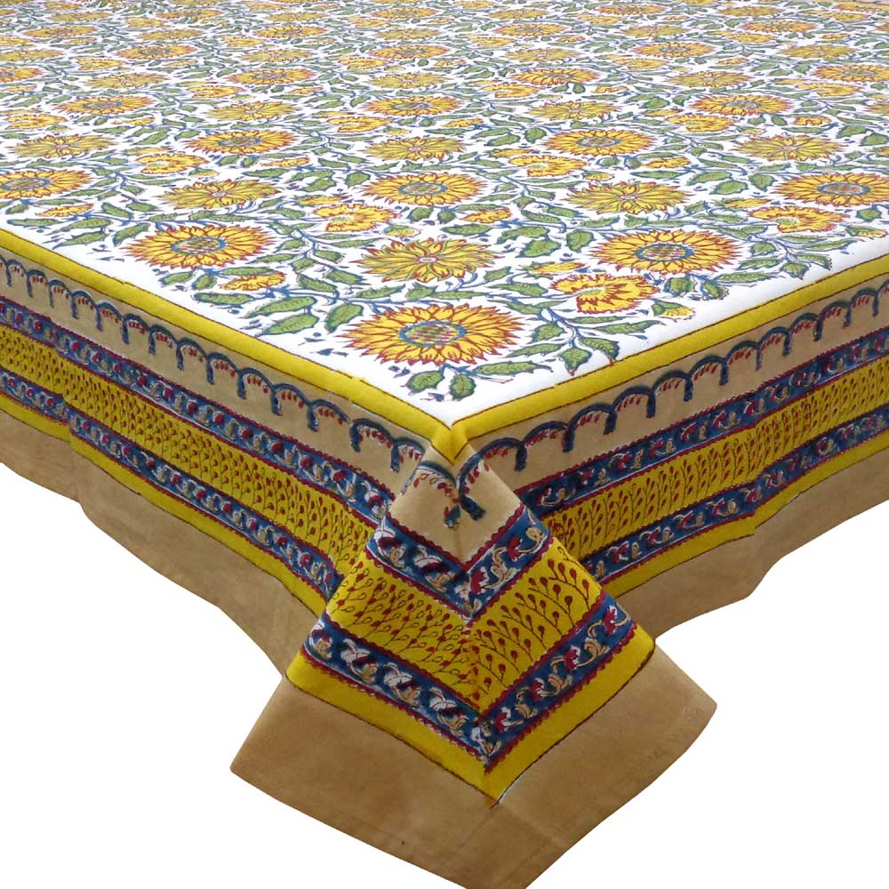 Tablecloth 12 seater in Cotton Hand Block Printed Cotton Tablecloth 180x340 cms | Surajmukhi