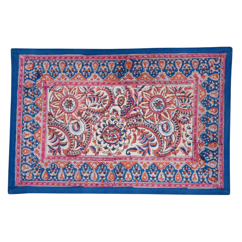 Hand Block Printed Cotton Canvas Table Mat 32x48 cms (Set of 2 Table mats) | Kusum Gulabi Jaal