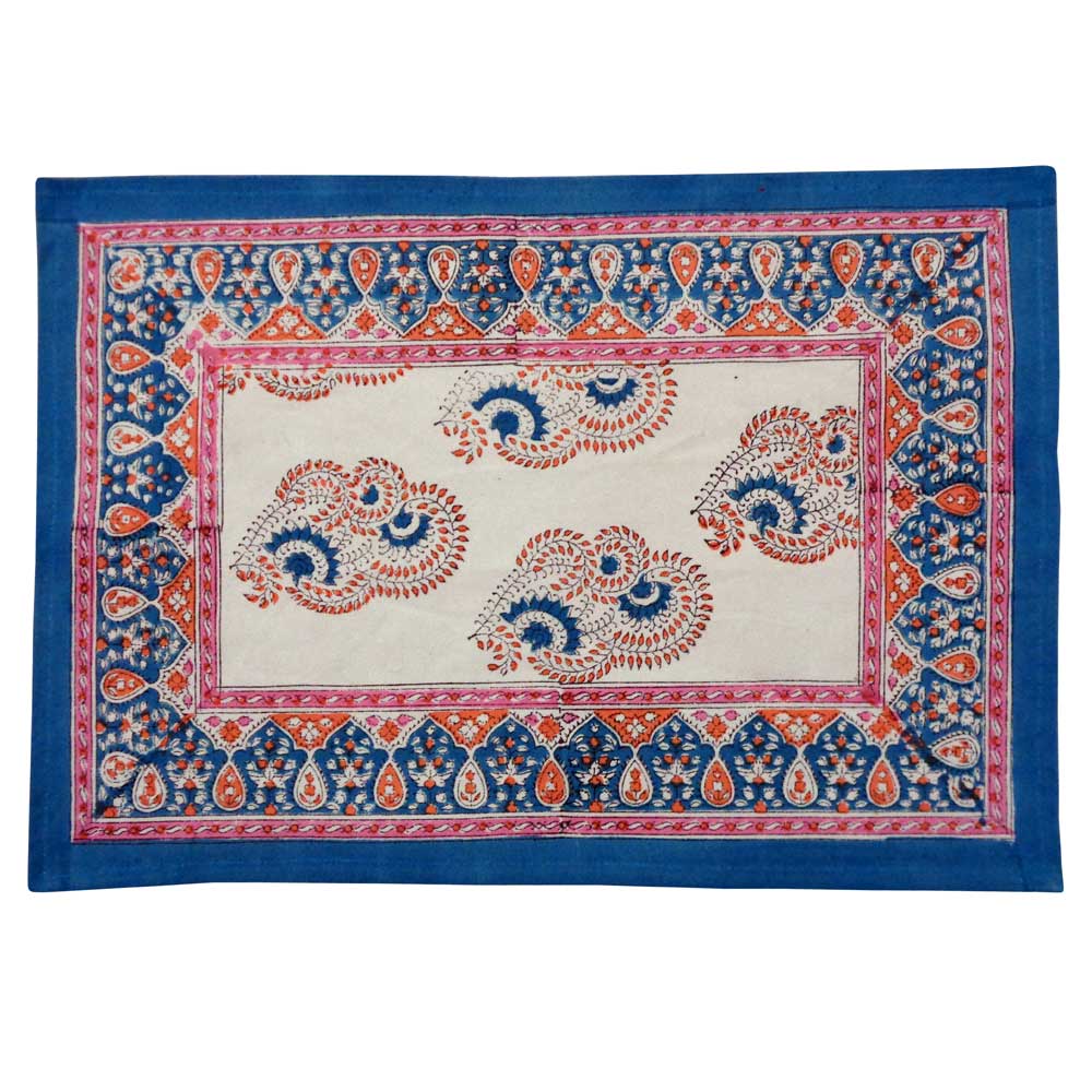 Hand Block Printed Cotton Canvas Table Mat 32x48 cms (Set of 2 Table mats) | Kusum Gulabi Boota