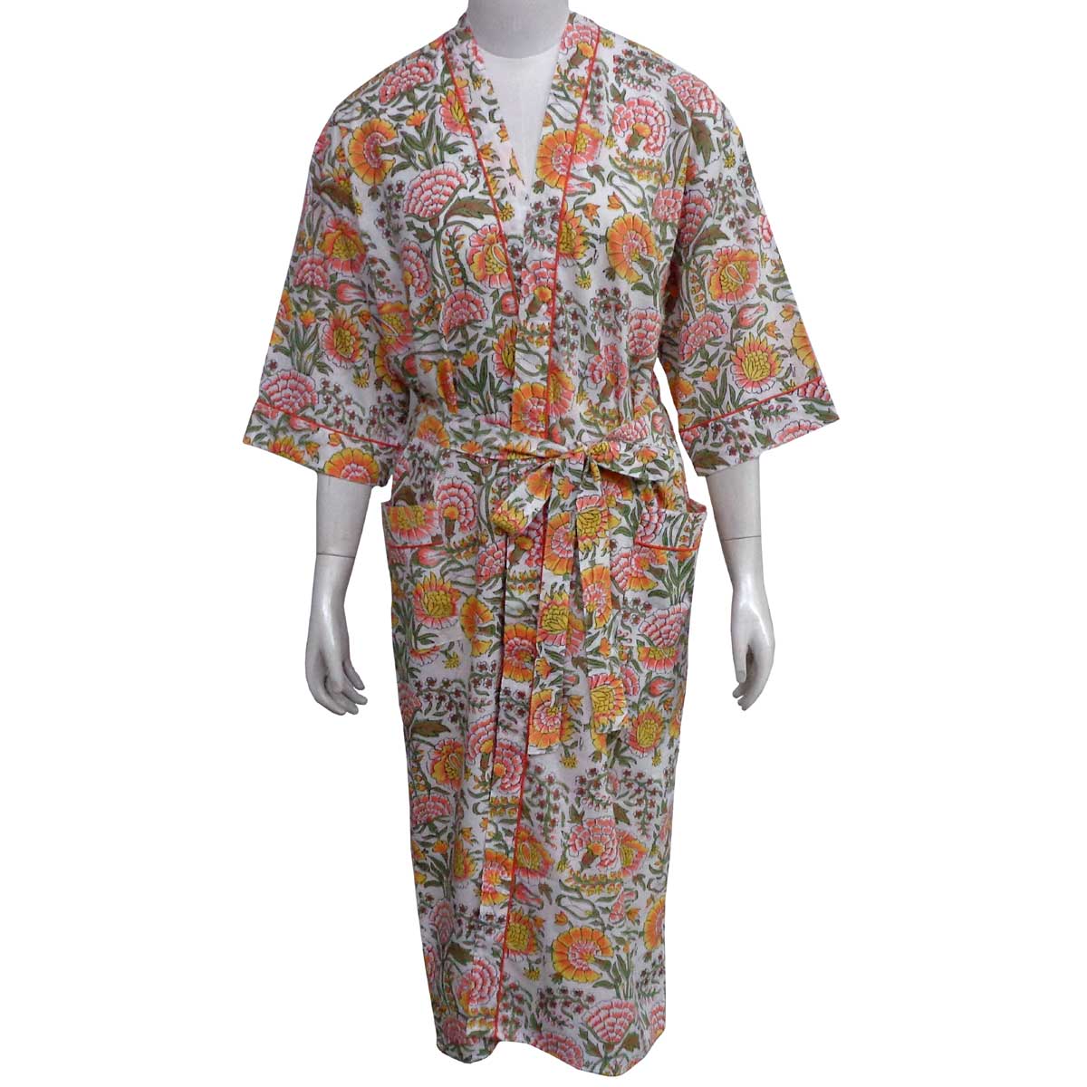 Indian Block-Printed 100% Cotton Kimono | Reshma Sea Green