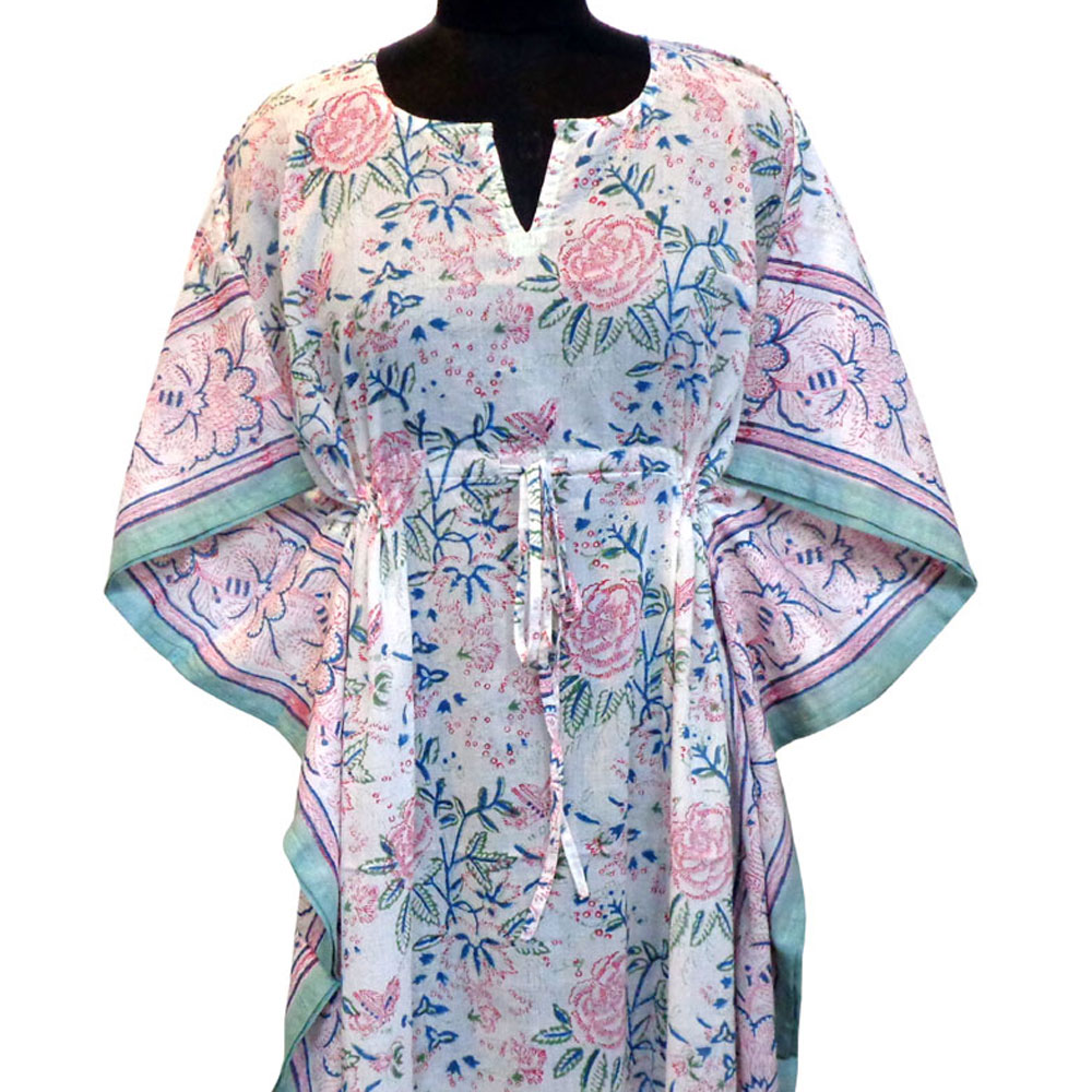 Long SizeLong Size Kaftan Free Size Indian Block-Printed Loungewear in Soft Cotton Voile | Naya Gulab Kaftan Free Size Indian Block-Printed Loungewear in Soft Cotton Voile | Naya Gulab